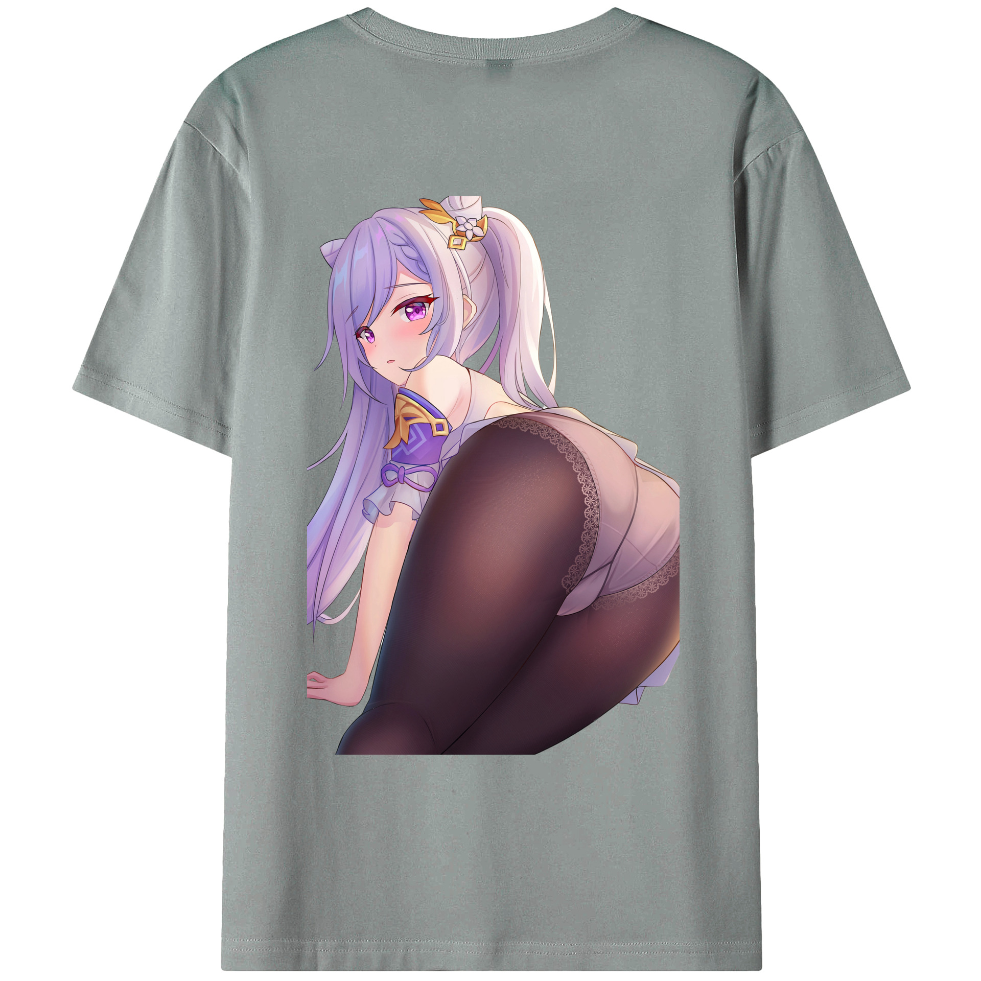 げんし神 刻晴 こくせい genshin Kokusei 綿100％ メンズ半袖Tシャツ（バックプリント） 通気性